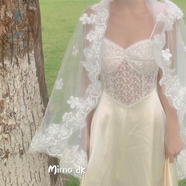 Đầm Hai Dây Dáng Dài Vải Satin Phối Ren Phong Cách Retro Pháp Mới