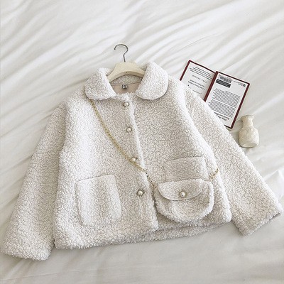 Áo khoác lông cừu cổ bẻ kèm túi đeo ulzzang e811 | BigBuy360 - bigbuy360.vn