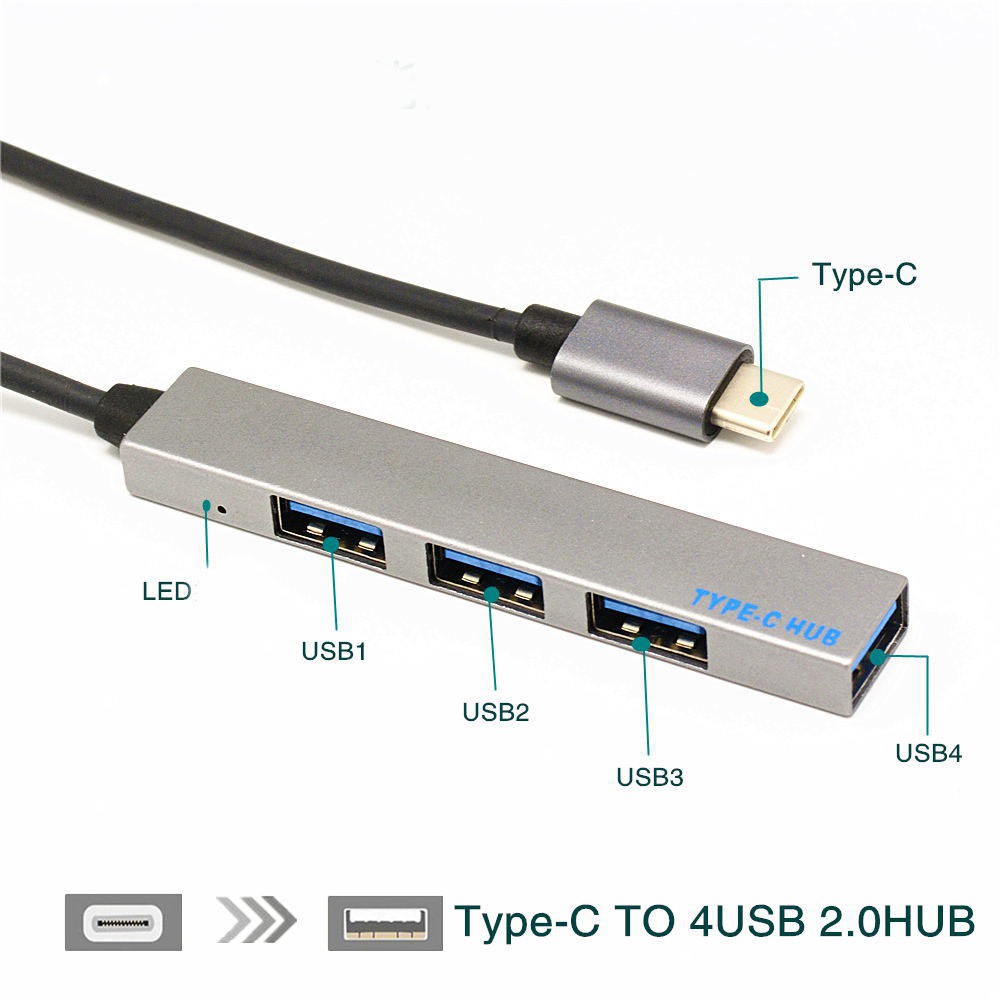 HUB USB Type c to 4 Port USB 3.0 - Cáp chuyển Type C ra 4 cổng USB