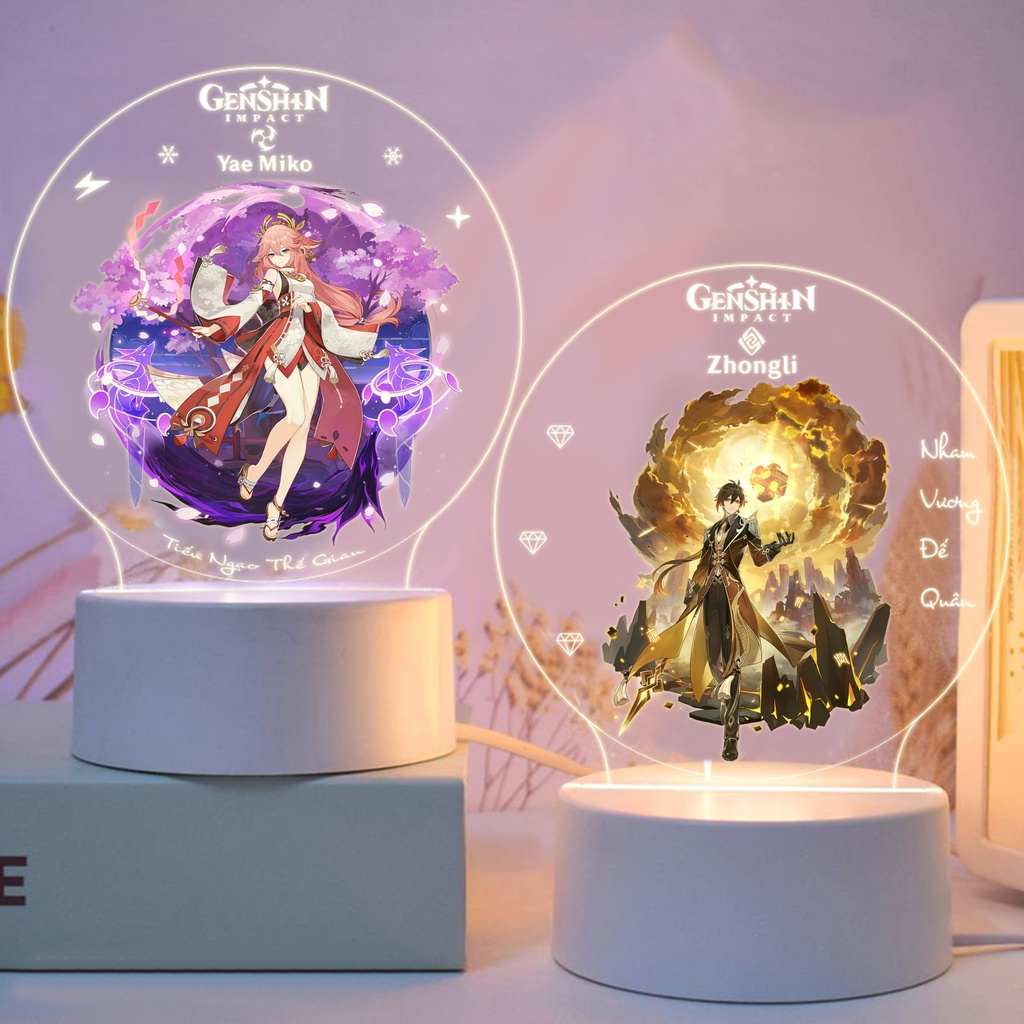 Đèn led trang trí in hình Genshin Impact Họa tiết anime Ganyu, Raiden Shogun,... đèn ngủ để bàn làm việc