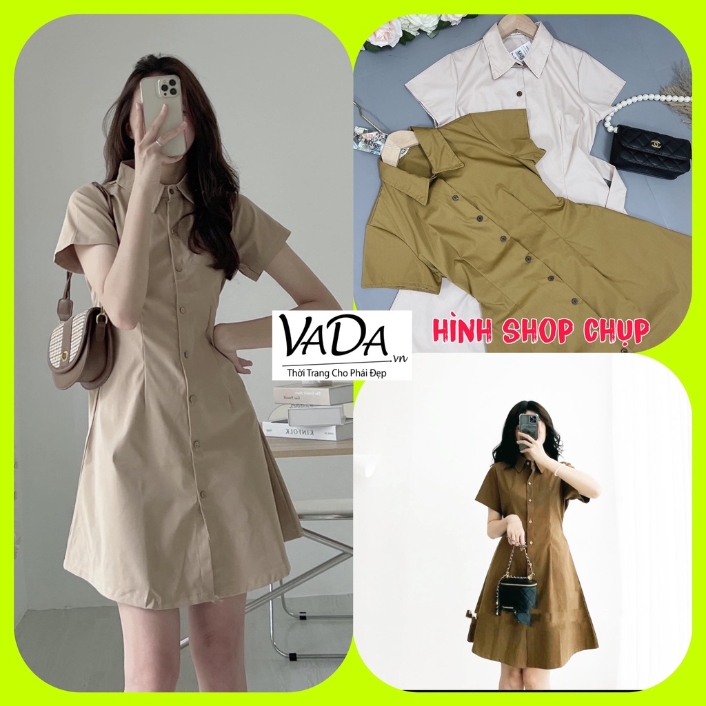 Váy Đầm Sơ Mi Thô Ngắn Tay Cổ Đức sau lưng cột nơ xinh xắn Phong Cách Thanh Lịch -Thời Trang VADA (Đ45) | BigBuy360 - bigbuy360.vn