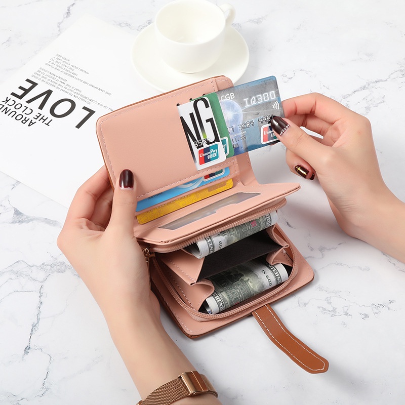 Ví ngắn nhiều ngăn có khóa kéo phong cách Hàn Quốc thanh lịch dành cho nữ