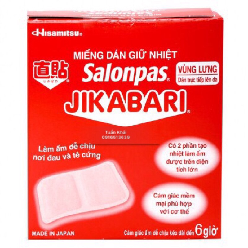 Miếng Dán Giữ Nhiệt Giúp Làm Ấm Cơ Thể, Giảm Đau Bụng Kinh Jikabari Salonpas - Hộp 8 miếng