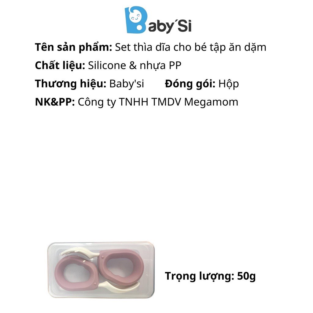 Bộ Thìa Nĩa Cán Tròn Silicone Tập Xúc, Tập Ăn Cao Cấp Thương Hiệu Baby'si Cho Bé Ăn Dặm
