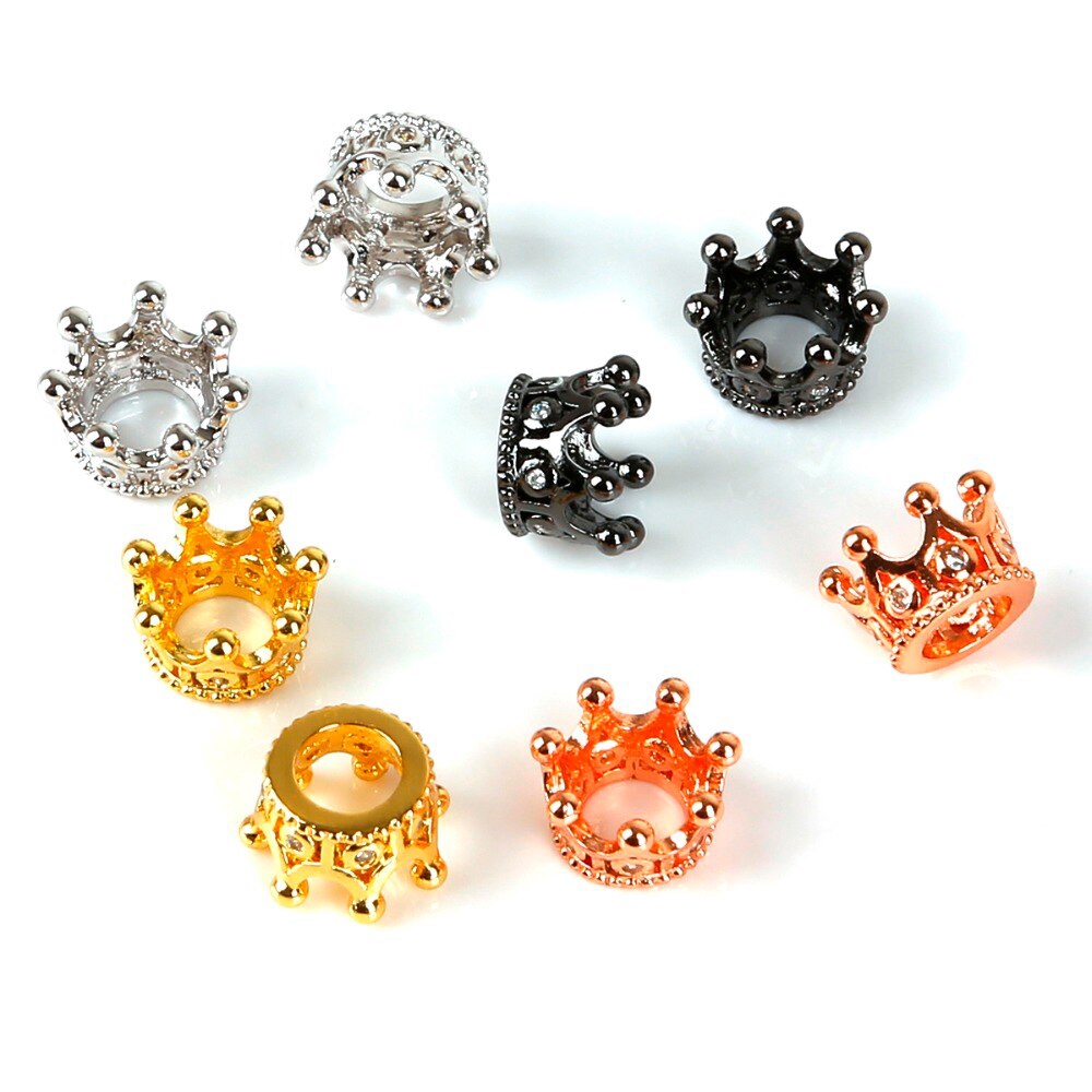 Hạt xỏ hình vương miện chất liệu zirconia ánh kim loại/ ánh đồng kích thước 7 * 11mm dành cho làm trang sức DIY