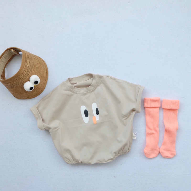 Bộ áo liền quần tay ngắn in hình đôi mắt dành cho bé trai và bé gái sơ sinh