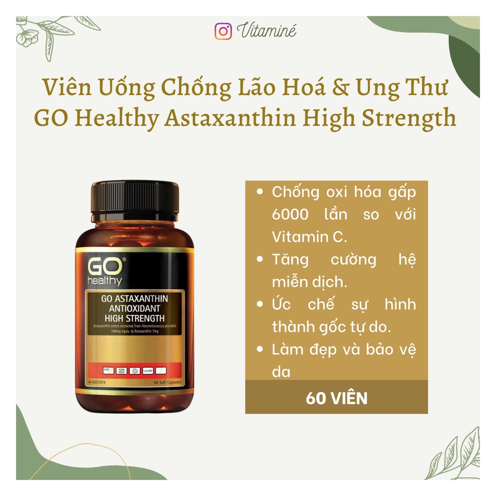 Viên uống chống oxy hoá hàm lượng cao GO Healthy Astaxanthin