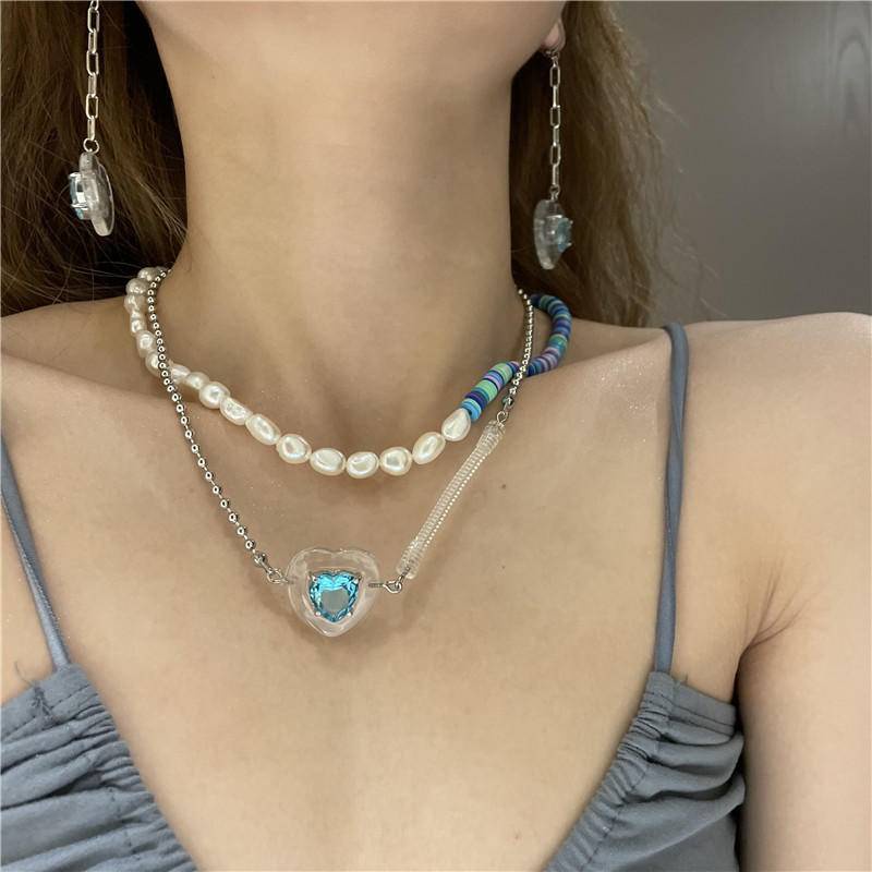 European and American style short necklace with colorful hearts