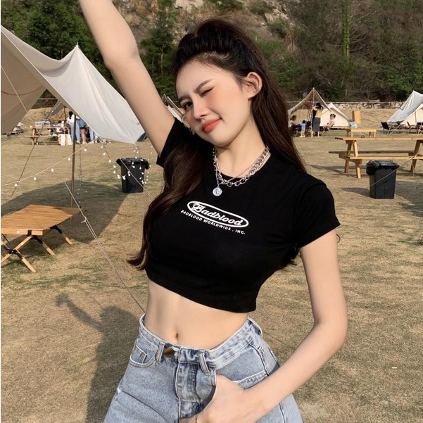 【WANG JIAO ZHAN】 Áo crop top nữ Áo thun tay ngắn in hình thời trang cá tính cho nữ【6704】