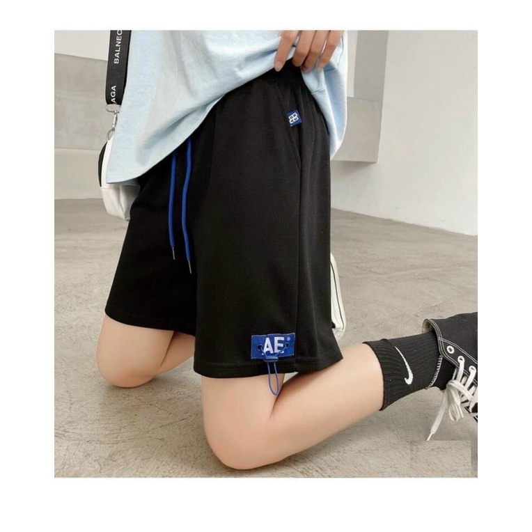 Quần Short Thun Ống Rộng Logo AE 💙 HD Clothings 💙 Sooc đùi thể thao nam nữ năng động, phối dây rút, logo nổi bật