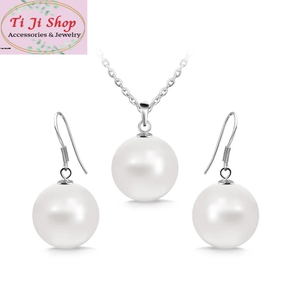 Combo Dây chuyền bông tai  inox ngọc trai nhân tạo