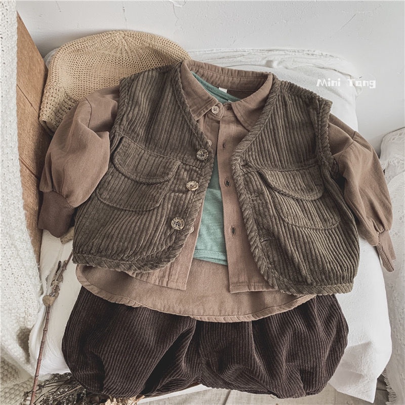 Áo Sơ Mi Cotton Màu Trơn Phong Cách Hàn Quốc Thời Trang Mới Cho Bé Trai Và Gái