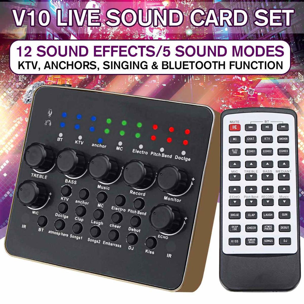 [ Bảo Hành 6 Tháng ] Sound Card Thu Âm V10 – Chỉnh Âm Thanh Hát Live Stream, Hát Karaoke Cực Hay, Có Bluetooth, Remote