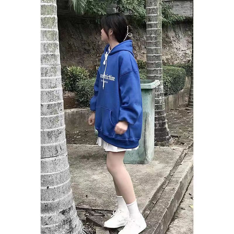 Áo Sweatshirt Có Mũ Trùm Đầu Dáng Rộng Họa Tiết Bàn Cờ Vua Màu Xanh Dương Phong Cách Mới Hợp Thời Trang Xuân Thu Cho Nam Và