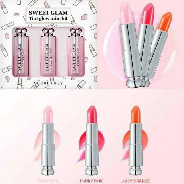 Bộ 3 Son Dưỡng Có Màu Sweet Glam Tint Glow Mini Kit