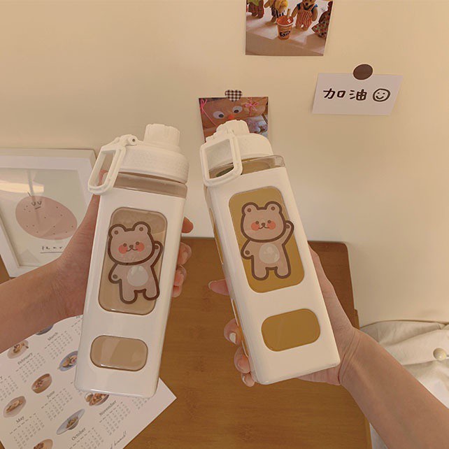 Bình Đựng Nước Hình Vuông 900ML / 700ML Bằng Nhựa Không BPA Có Ống Hút Tiện Dụng Cho Học Sinh