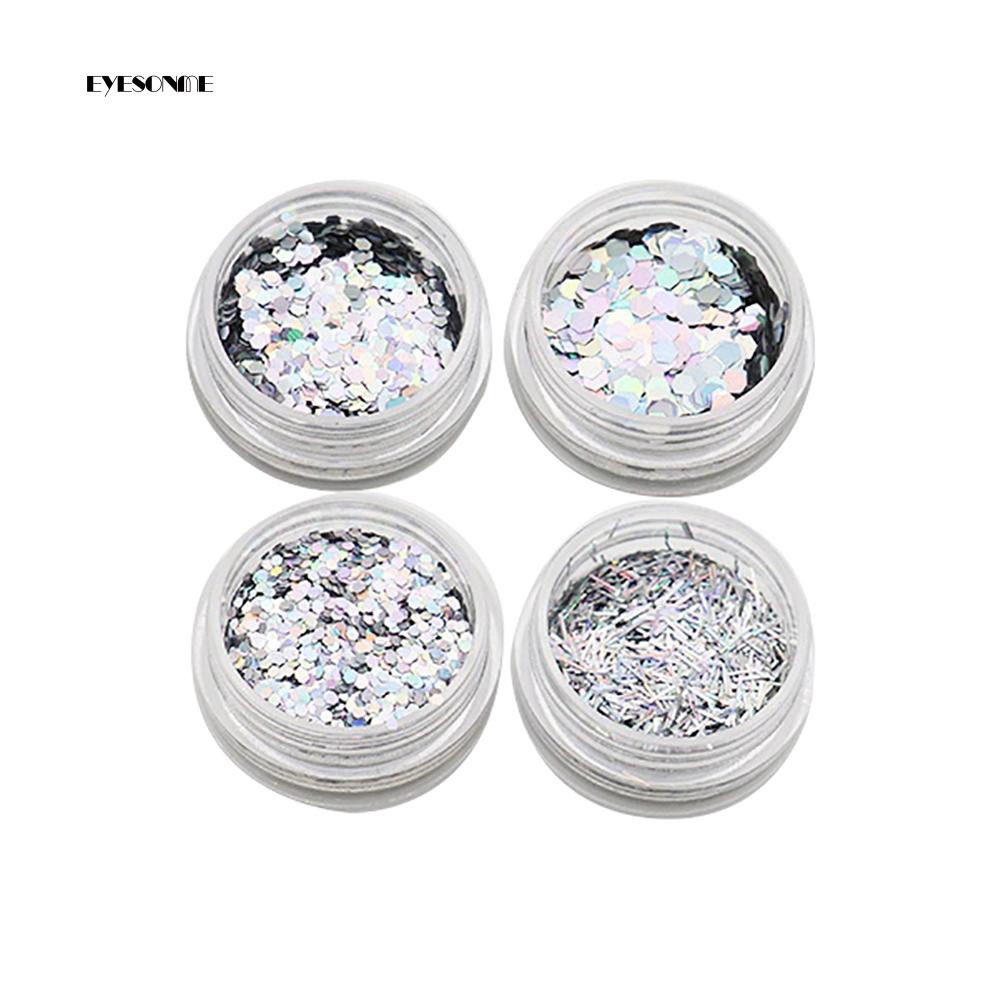 Set 4 hộp sequin lục giác dùng để đính trang trí móng nghệ thuật