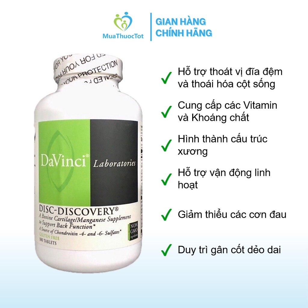 Davinci DISC DISCOVERY Hỗ Trợ Thoát Vị Đĩa Đệm Thoái Hóa Cột Sống 180 viên