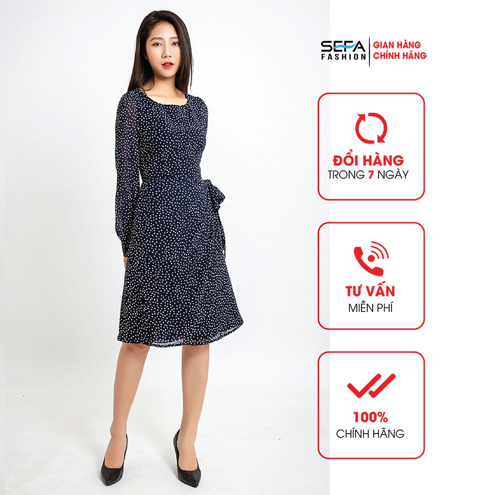 Đầm lụa SEFA dài tay chấm bi SFT3026