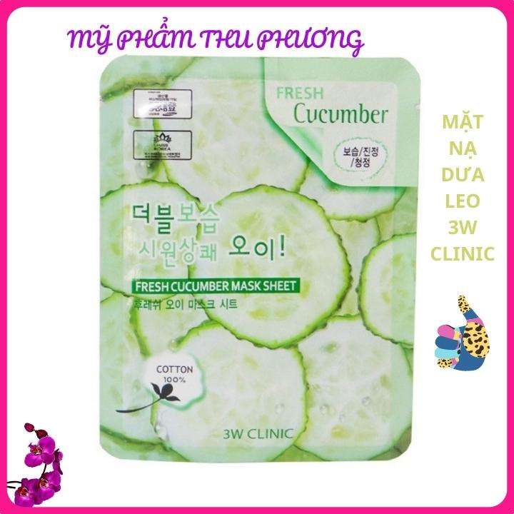 10 Mặt nạ giấy dưỡng da thiên nhiên Dưa leo chuột Mỹ phẩm chính hãng Hàn Quốc 3W Clinic Fresh Cucumber Mask sheet