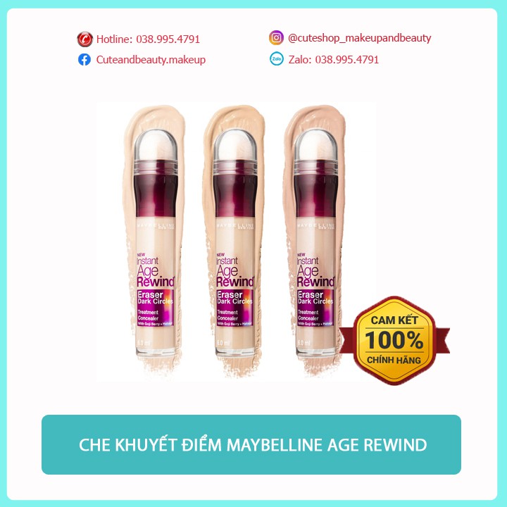 [CHÍNH HÃNG - CÓ VIDEO] Bút Cushion Che Khuyết Điểm và Quầng Thâm Mắt Maybelline Instant Age Rewind Concealer 6ml