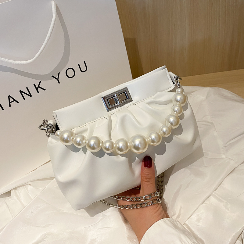 Túi xách phối chuỗi xích đính ngọc trai giả sang trọng cho nữ