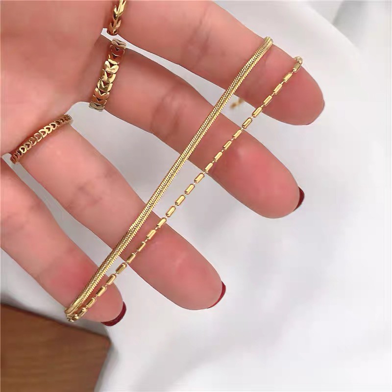 Vòng Tay Hai Lớp Bằng Thép Titanium Mạ Vàng Hồng / Vàng 18K Đơn Giản Dễ Phối Đồ