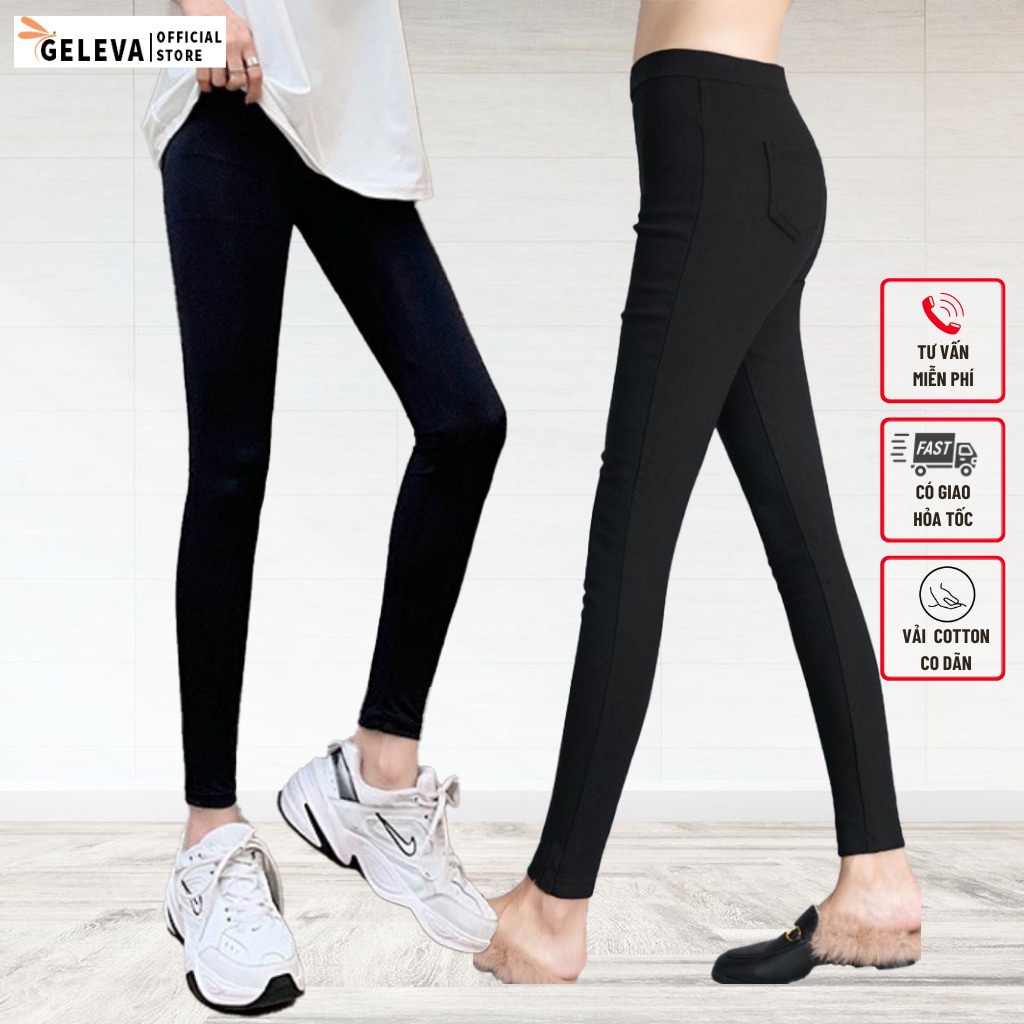 Quần legging nữ dài vải cotton co giãn ôm bó Geleva LEG521