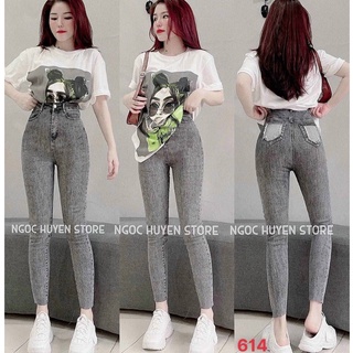 Quần jean nữ trơn-jean nữ lưng cao siêu hack dáng cao cấp-chất jean co dãn Tuấn kiệt n10