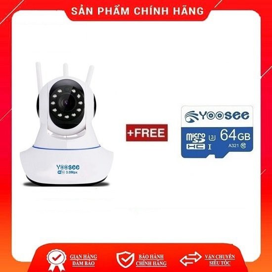 cCamera Yoosee IP Wifi  3 râu trong nhà 3.0 xoay 360 độ hình ảnh sắc nét, đàm thoại 2 chiều, Không cổng Lan