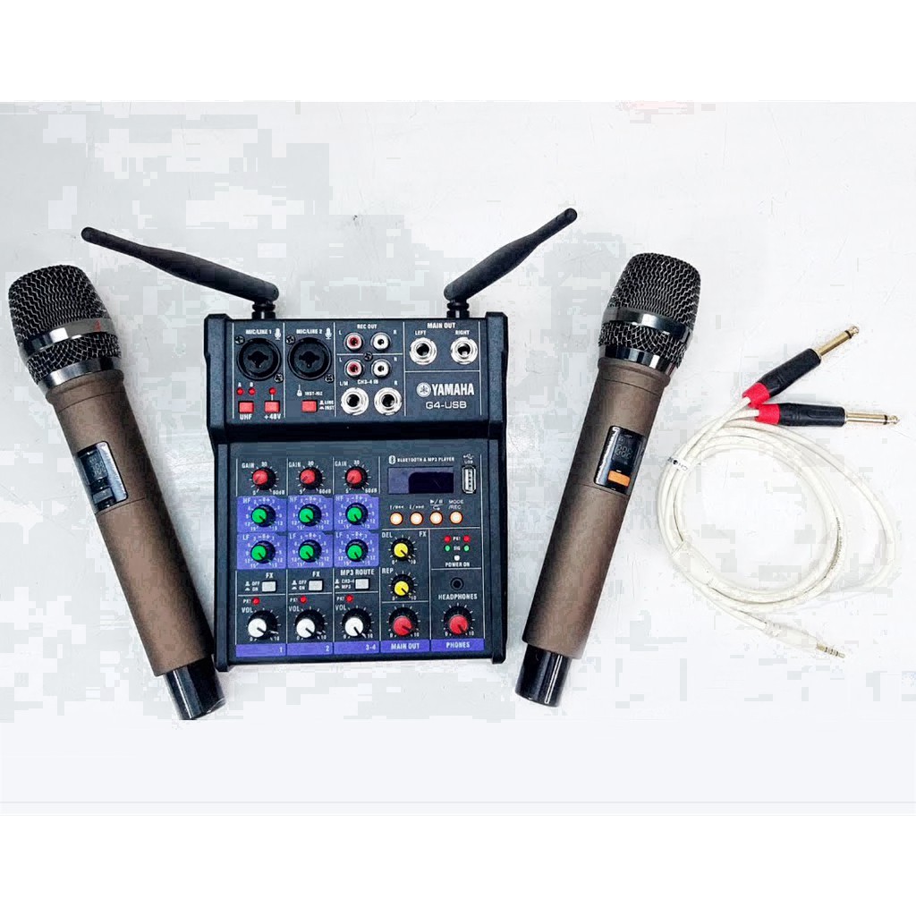 Bộ Mixer Yamaha G4 USB - Mixer Chuyên Karaoke, Livestream, Thu Âm Cao Cấp - Tặng Kèm 2 Micro Không Dây