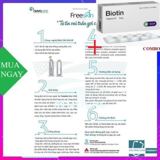 Combo Biotin 5mg+ FREESKIN - Dung dịch xịt mụn ngoài da 80ml