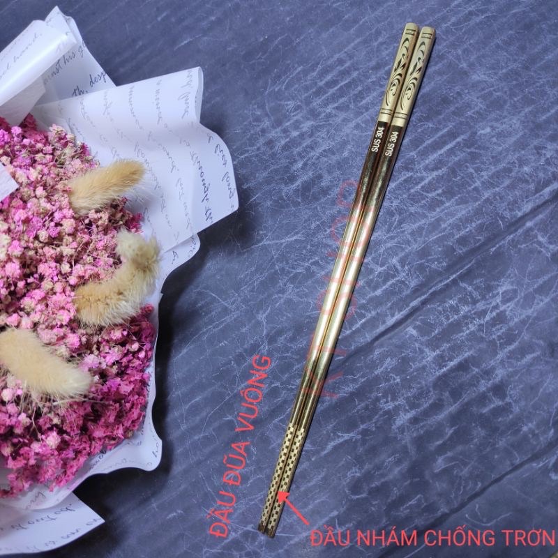 5 đôi đũa vuông hàn quốc inox 304 mạ vàng