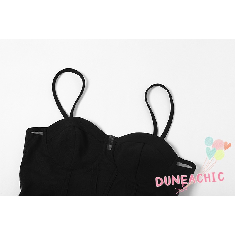 DUNEA Đầm Sát Nách Hở Lưng Phối Lưới Thời Trang Cho Nữ