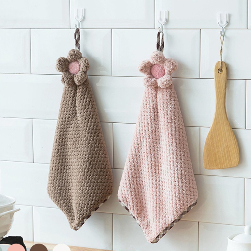 Khăn Lau Chén Dĩa Mềm Mại Thấm Hút Nước Nhanh Khô In Họa Tiết Hoa Hướng Dương Dễ Thương Có Dây Treo Tiện Dụng Cho Nhà Bếp