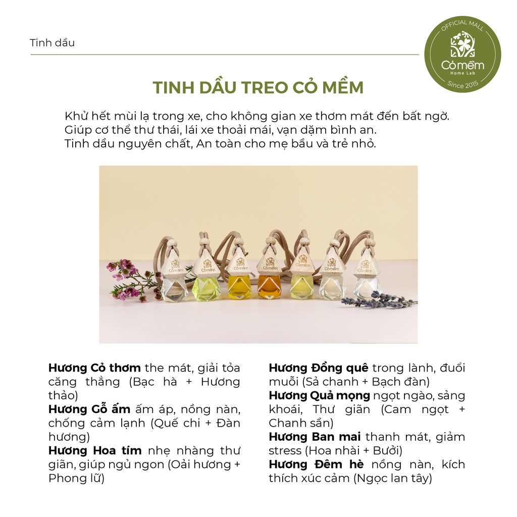 Tinh Dầu Treo Xe Ô Tô Phòng Ngủ Treo Tủ Quần Áo Nhà Vệ Sinh Thiên Nhiên Nguyên Chất Tự Tỏa Hương Cỏ Mềm 8,5ml