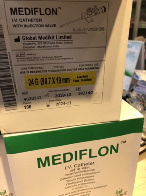✅  Kim luồn tĩnh mạch kim catheter tiêm truyền tĩnh mạch MEDIKIT MEDIFLON Ấn độ size SỐ 16G 18 20g 22g 24G