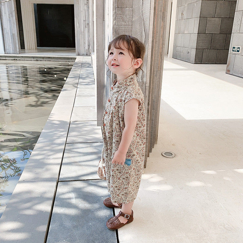 Áo liền quần Sát Nách In Hoa Kiểu Hàn Quốc Thời Trang Mùa Hè Cho Bé Gái