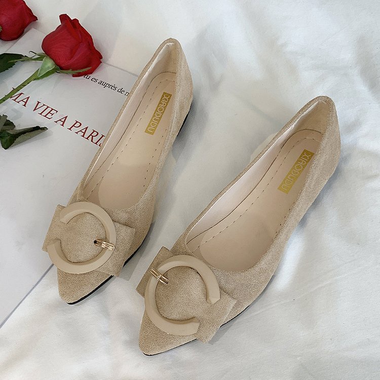 Giày búp bê da lộn đế bằng trang trí khóa cài phong cách Hàn Quốc mới 2020 cho nữ