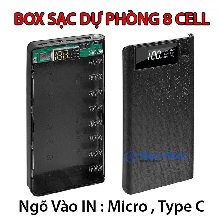 BOX SẠC DỰ PHÒNG 8 CELL PIN 18650 Có mèn hình LED (Model Q8) - MÀU NGẪU NHIÊN - Cổng IN( Type C và Micro USB)