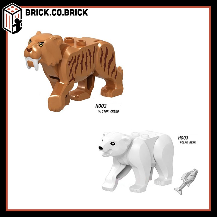 H002 003 (CÓ SẴN) - Đồ chơi lắp ráp minifigure và nonlego mô hình chú hổ rừng xanh và gấu trắng bắc cực