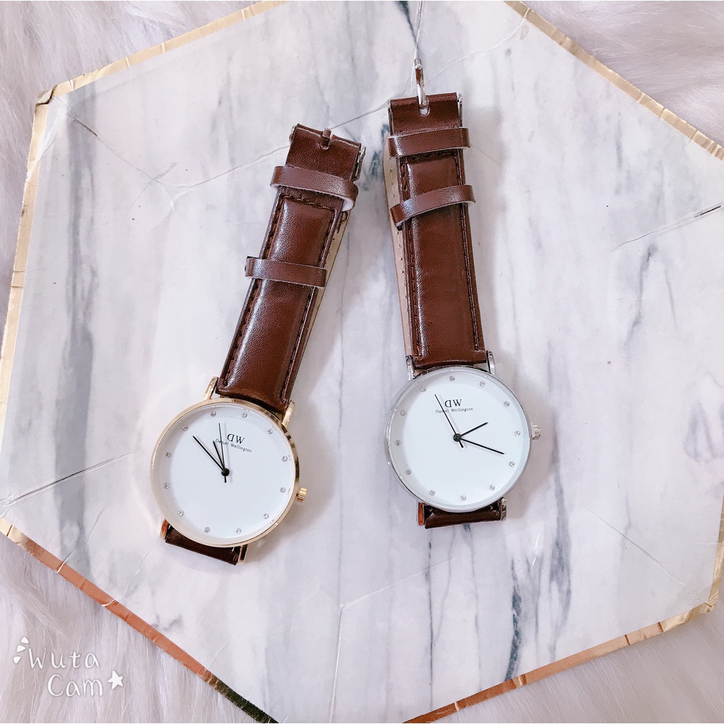 Đồng hồ nam da .d.w. mặt gạch viền vàng | BigBuy360 - bigbuy360.vn