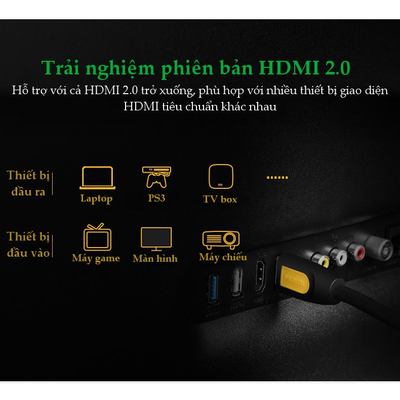 Dây HDMI 2.0/ 1.4 thuần đồng 100%, 19+1 dùng cho tivi, máy tính, máy chiếu, màn hình, độ dài từ 1-15m UGREEN HD101