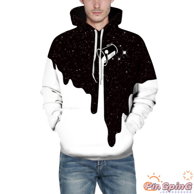 Printing Sweatshirt Chic Hooded Long Sleeve Tops Couples Cup White Digital 3D Unisex Milk Black