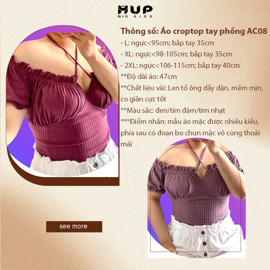 Áo croptop nữ tay ngắn áo kiểu bigsize ôm trễ vai MUP Bigsize AC08
