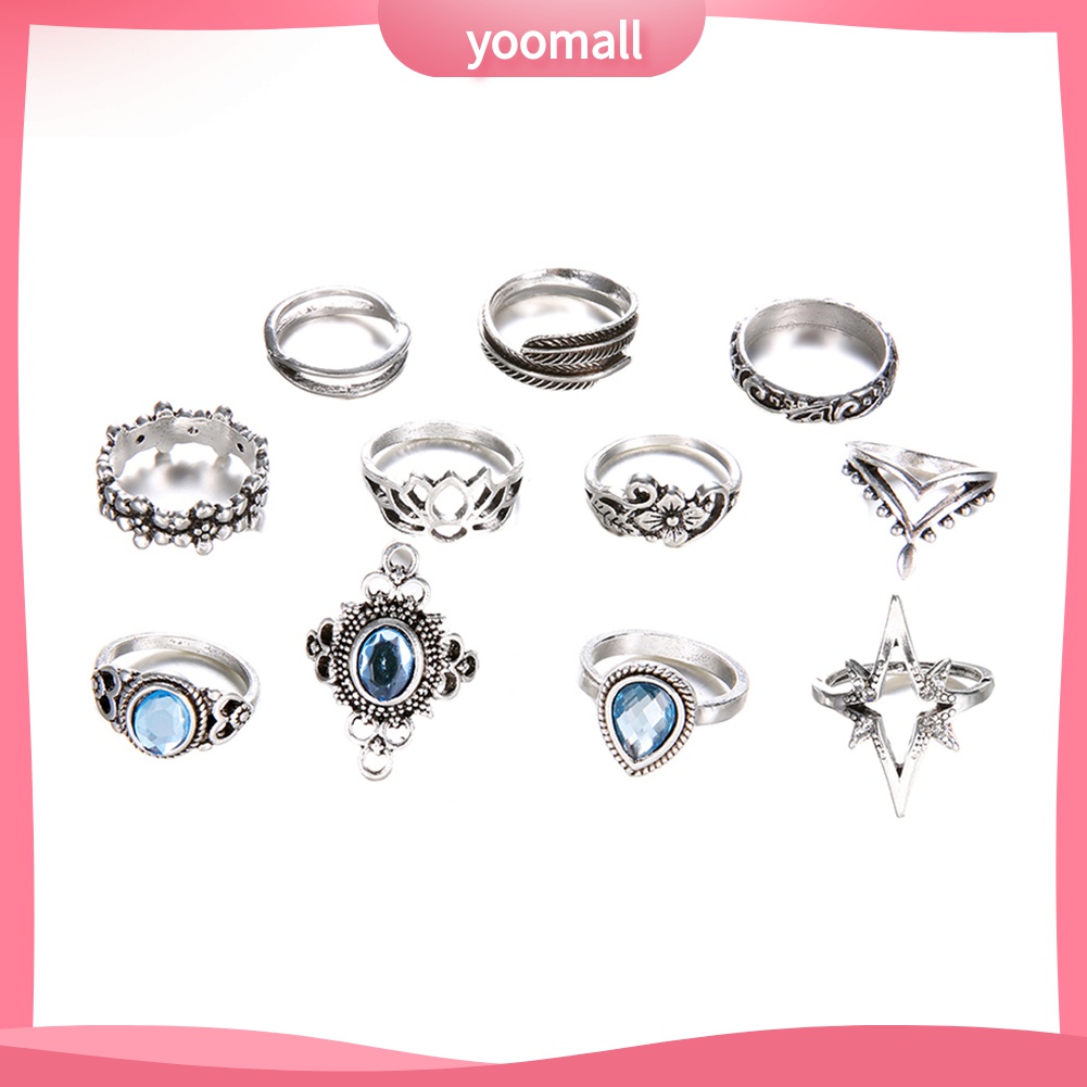 Yomall♡ Bộ 11 NhẫN Midi HợP Kim ĐíNh Đá Xinh XắN