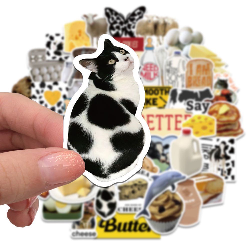 Bộ 50 Miếng Dán Trang Trí Sổ Tay/Máy Tính Bảng Chống Thấm Nước Hình Thức Ăn Bò Sữa Bò diy