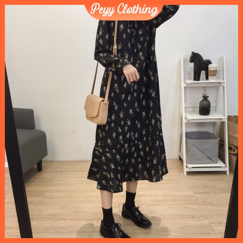 Váy suông dài hoa nhí vintage chất voan cao cấp V22 - Peyy Clothing