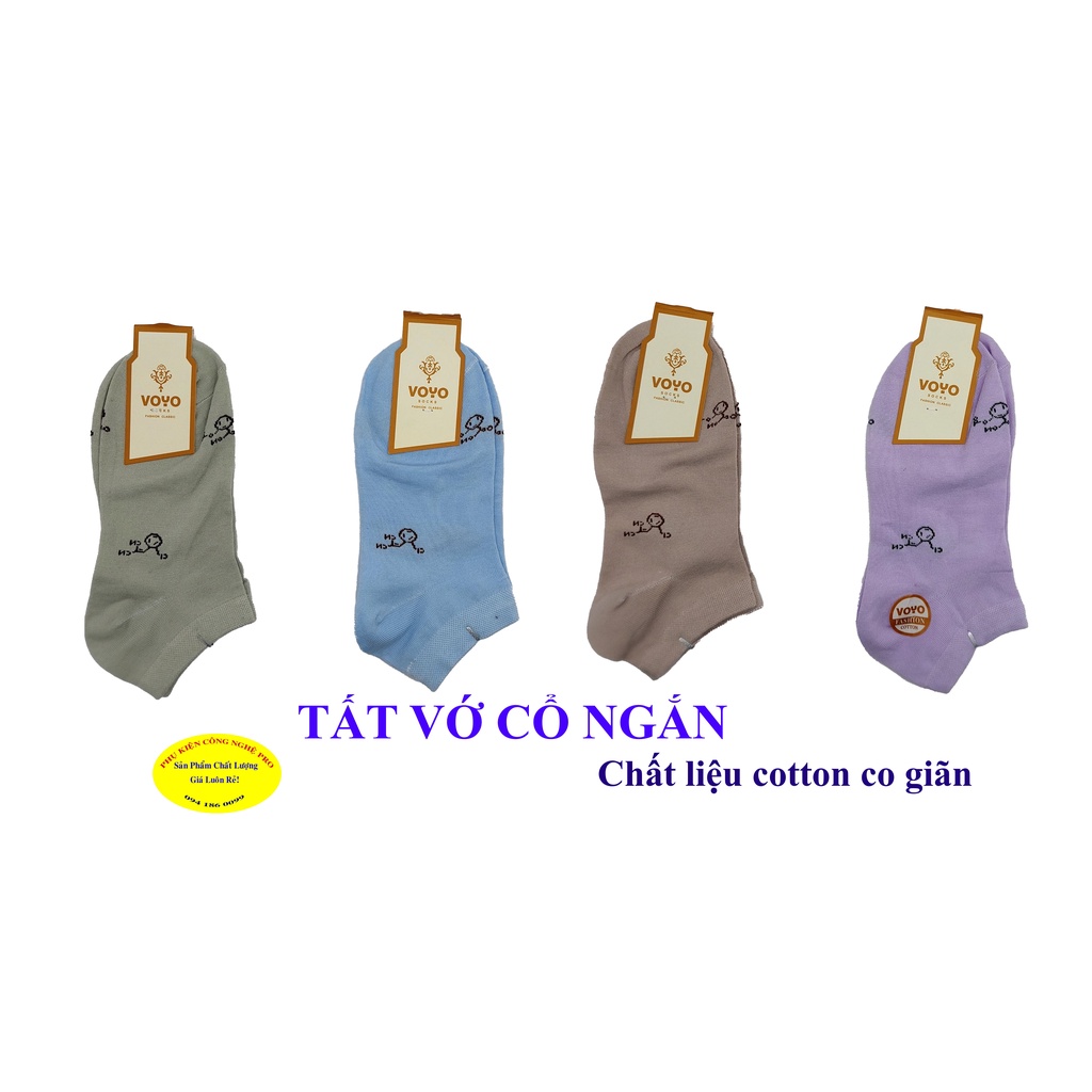 TẤT VỚ NỮ Loại vớ cổ ngắn In chữ cái trên thân vớ VOYO Chất liệu Cotton co giãn, Mềm êm,Thấm hút mồ hôi, Bảo vệ đôi chân