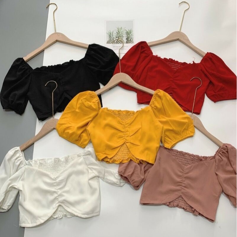 Áo croptop rúm ngực nhún lưng